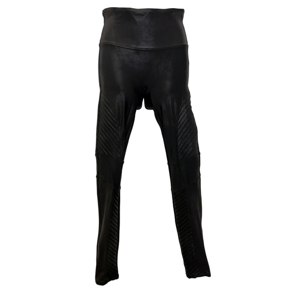 Spanx Moto Faux Leather Leggings Size Medium | High-Waisted Shaping‎ Pants - Picture 1 of 10